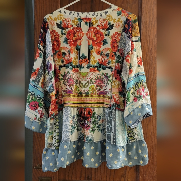 John Mark Colorful Patchwork Peplum Top - Picture 2 of 3